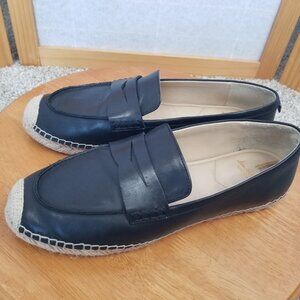 Women's Sam Edelman Size 9.5 Kai Espadrille Penny Loafer Shoe Black Leather